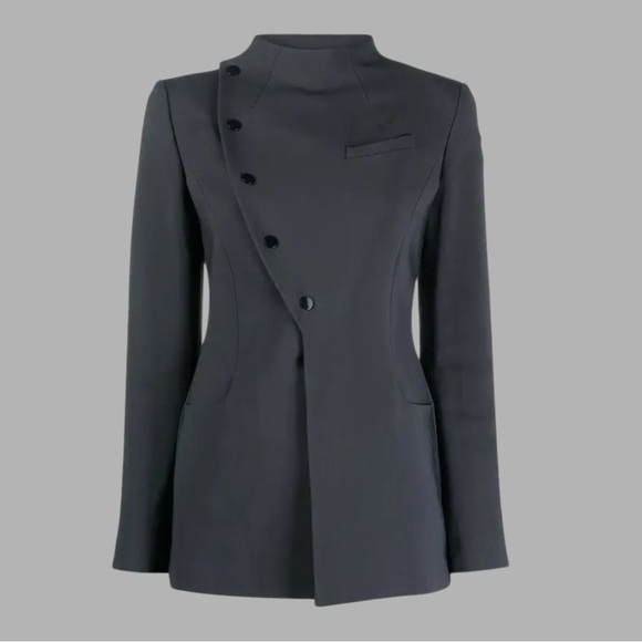 Coperni Charcoal Women's Asymmetrical Fitted Blazer - Picture 11 of 12